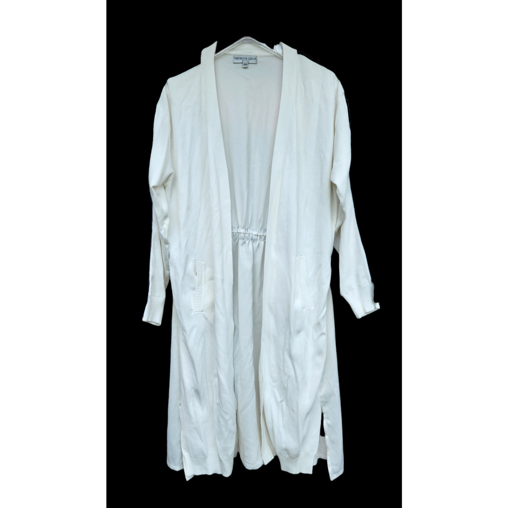 Patrizia Luca Open Front White Knit Long Cardigan O/S